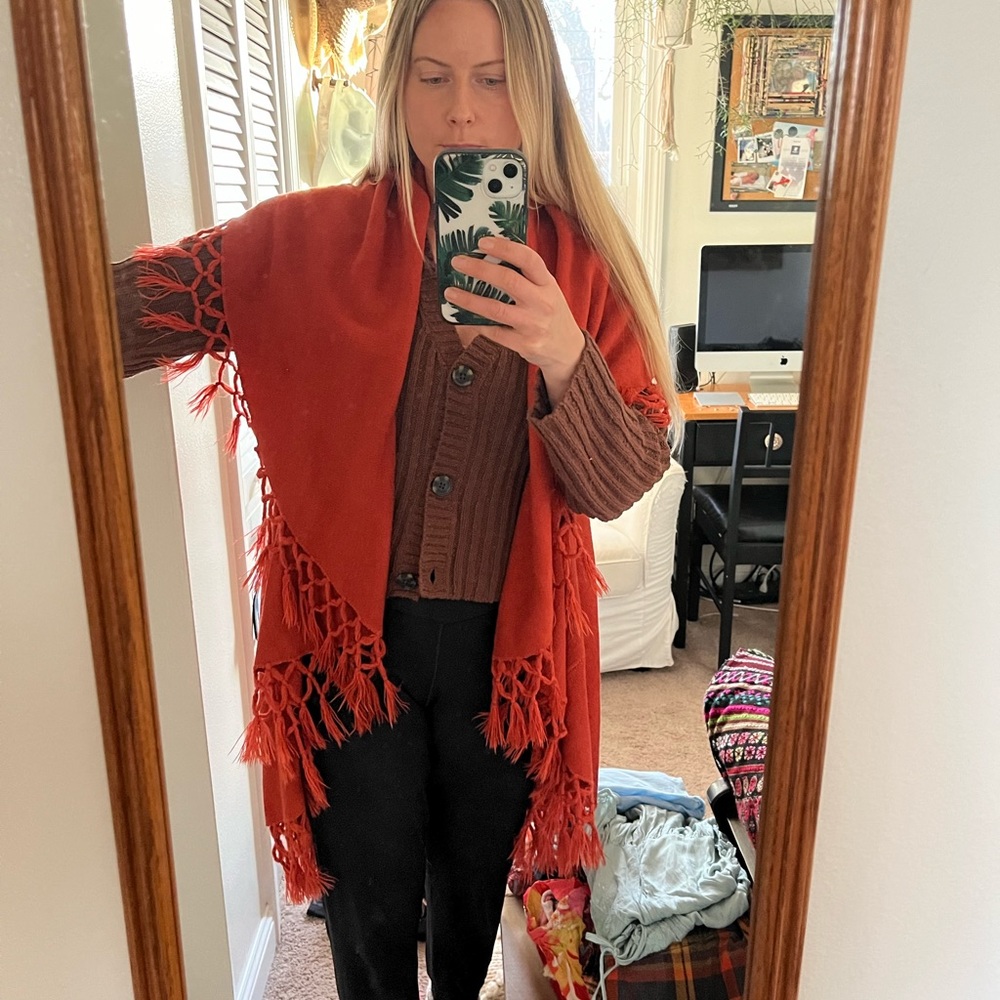 Vintage Fringed Poncho Sweater Vest